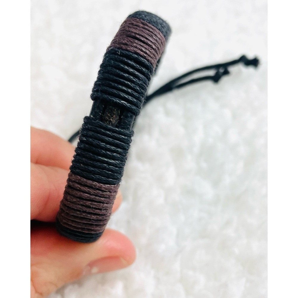 Black/Brown Woven Adjustable Unisex Bracelet - Picture 6 of 8
